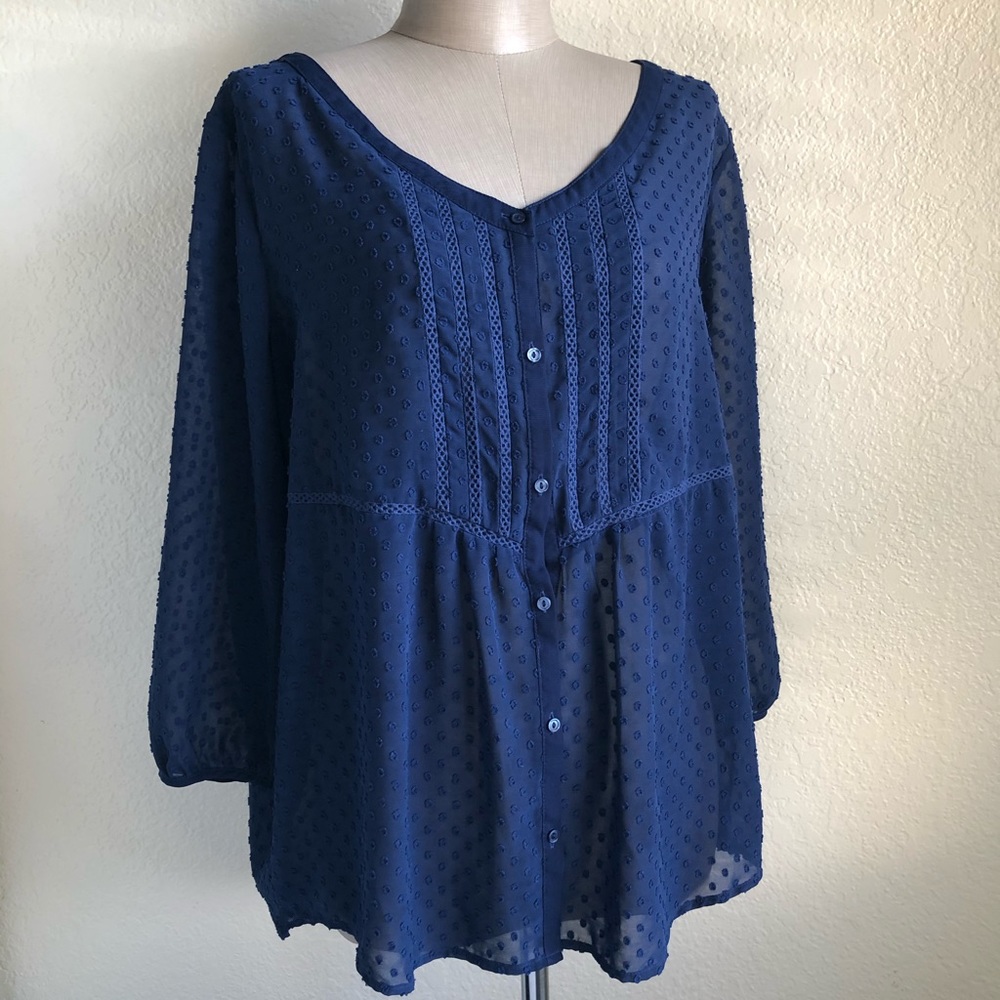 Lauren Conrad  Navy Blue Sheer Top